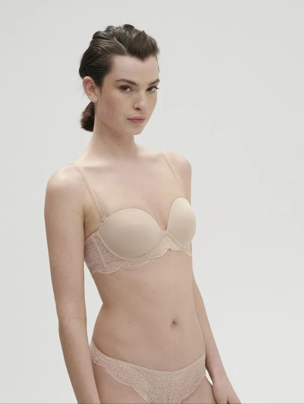 Simone Perele Karma Strapless Women's Nude Lace Balconette Bra 32E (32D)
